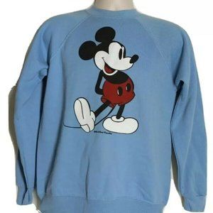 VTG Walt Disney Productions Mens Blue Mickey World Land Crew Neck Sweater Medium